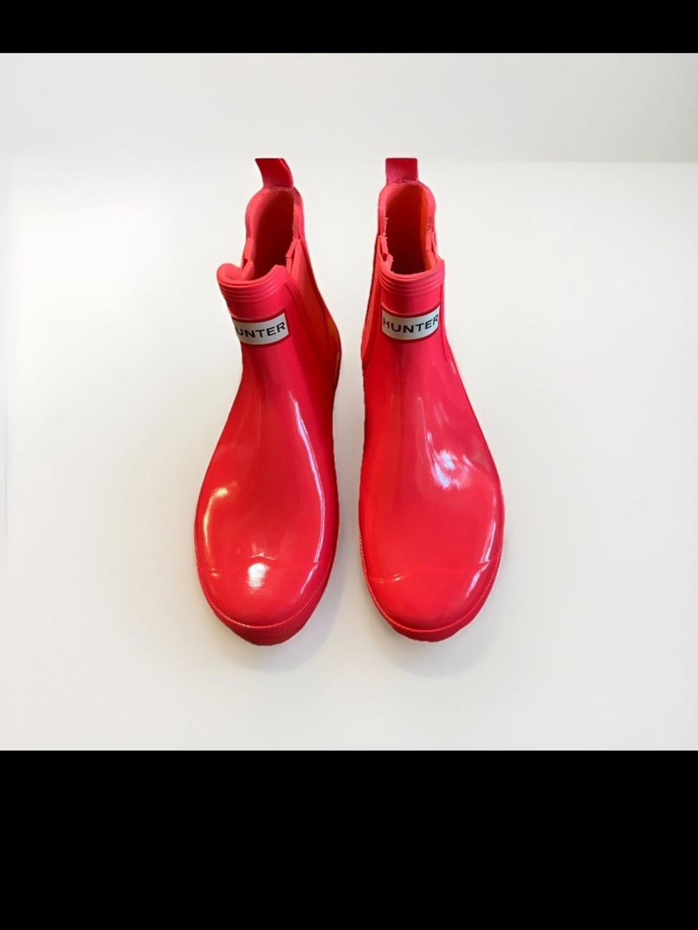 Hunter Glossy “Magenta Flux” bright pink Chelsea Rain Boots ladies 8 EUC!